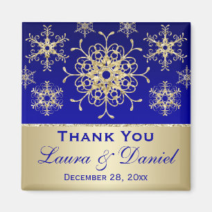 Blue, Gold Glitter Snowflakes Wedding Favour Magne Magnet