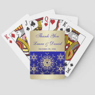 Blue Gold Glitter Snowflakes Wedding Playing Cards