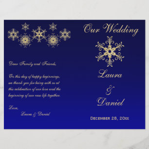 Blue, Gold Glitter Snowflakes Wedding Program
