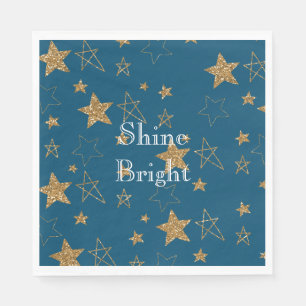 Blue Gold Glitter Stars Napkin