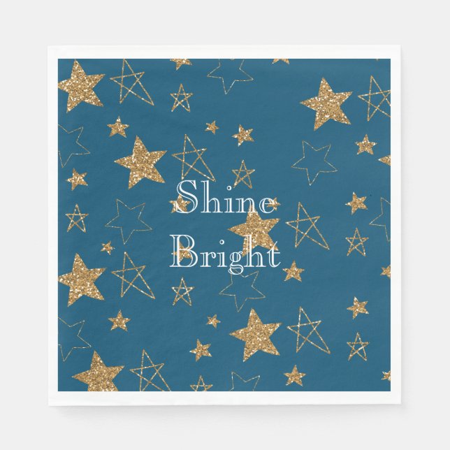 Blue Gold Glitter Stars Napkin (Front)