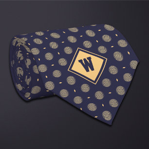 Blue Gold Golf Ball Icon Necktie