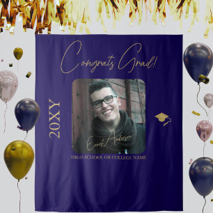 Blue Gold Graduate Graduation Party Photo Backdrop Tapestry