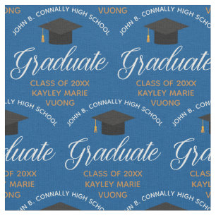 Blue Gold Graduate Personalized Graduation Fabric