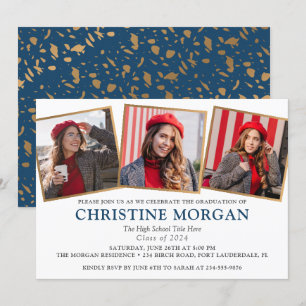 Blue Gold Graduate Photo Graduation Announcement