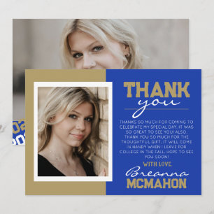 Blue & Gold Graduation 2 Photo Thank You Card