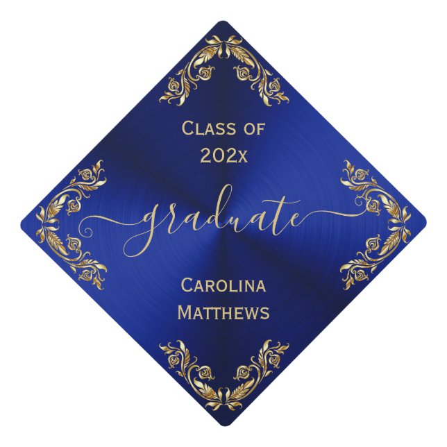 Blue Gold Graduation Cap Topper (Front)