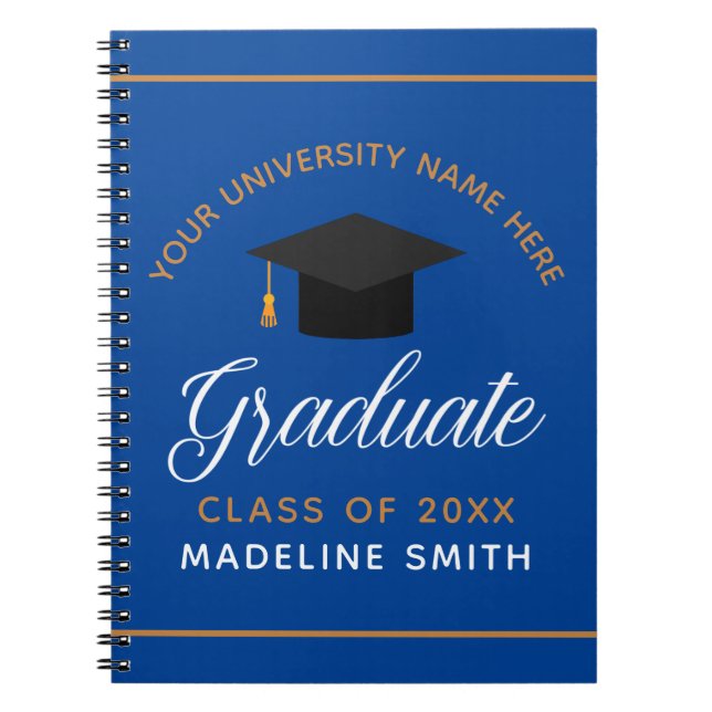 Blue Gold Graduation Custom Class of 2022 Graduate Notebook (Front)