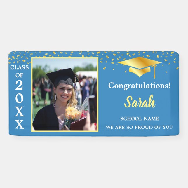 Blue & Gold Graduation custom Photo Class Of 2025 Banner (Horizontal)