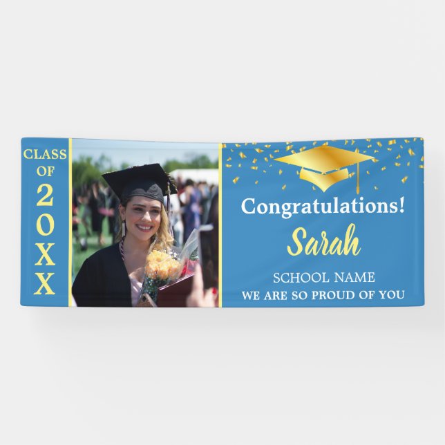 Blue & Gold Graduation custom Photo Class Of 2025 Banner (Horizontal)