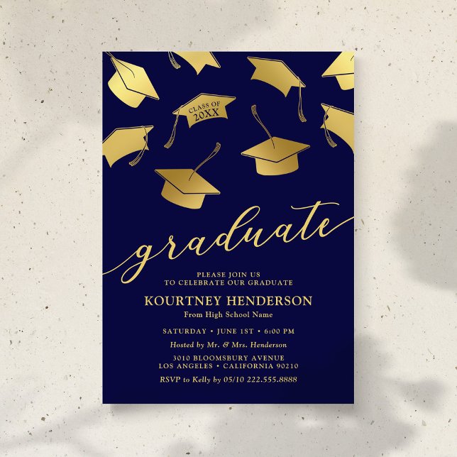 Blue Gold Graduation Party Invitations (Creator Uploaded)