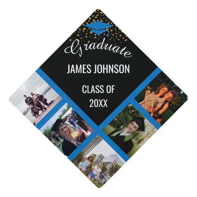 Blue & Gold Graduation Photo Class Of 2025 Graduation Cap Topper (Front)