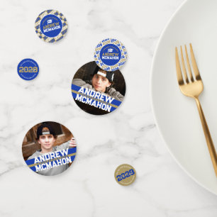 Blue & Gold Graduation Photo Personalized Party Confetti