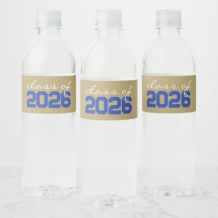 Blue & Gold Graduation Water Bottle Label