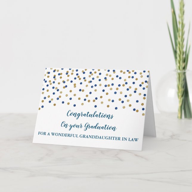 Blue Gold Granddaughter in Law Graduation Card (Front)