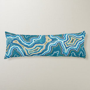Blue Gold Graphic Agate Body Pillow