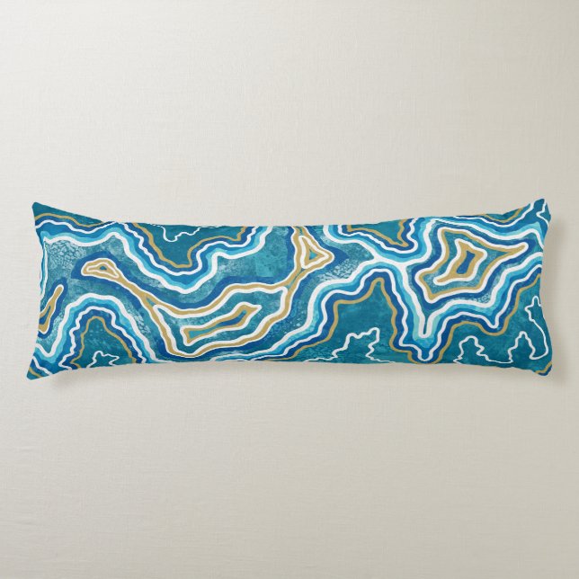 Blue Gold Graphic Agate Body Pillow (Front)