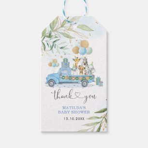 Blue Gold Greenery Safari Wild Animals Baby Shower Gift Tags