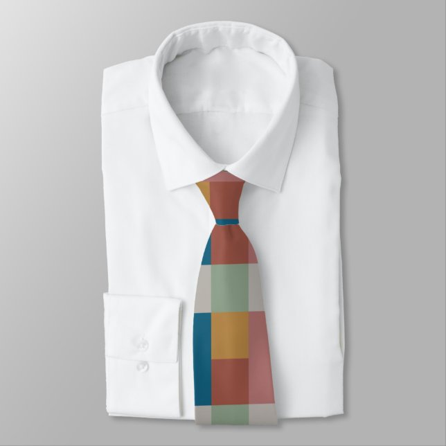 Blue Gold Grey Green Terracotta Colour Block Tie (Tied)