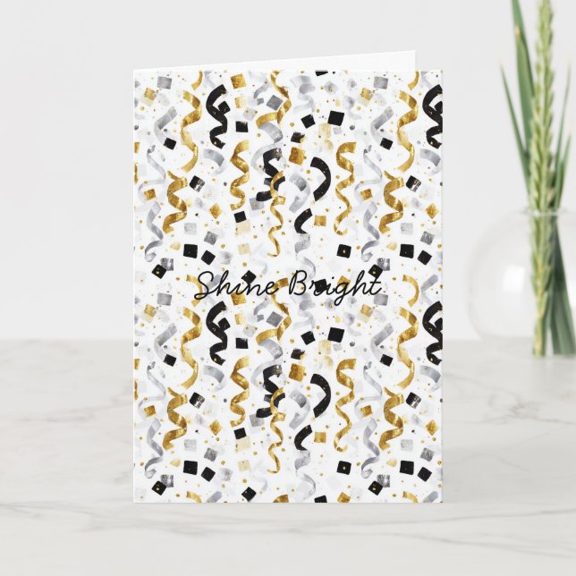 Blue Gold Grey Stripes Christmas Celebration  Card (Front)