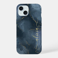 Blue Gold Handpainted Alcohol Ink