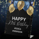 Blue Gold Happy 70th Birthday Pedestal Sign<br><div class="desc">Elegant faux blue and gold glitter balloons on the top border. All text is adjustable and easy to change for your own party needs. any year,  age can be changed</div>