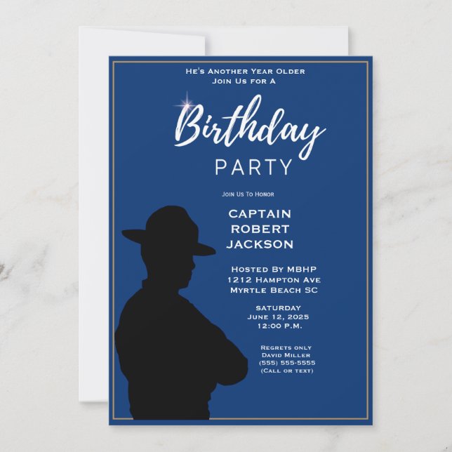 Blue Gold Highway Patrol Birthday Party    Invitation (Front)
