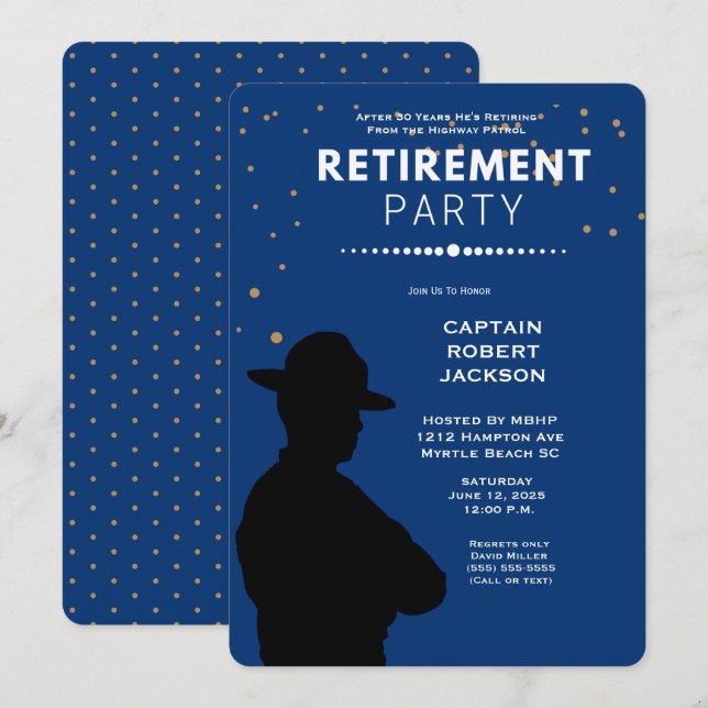 Blue Gold Highway Patrol Retirement Party   Invita Invitation (Front/Back)