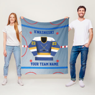 Blue   Gold Ice Hockey Rink   Player Jersey Fleece Blanket