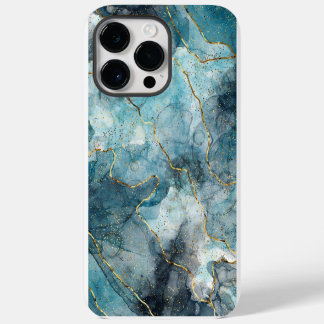 Blue Gold Illustrated Marble iPhone 14 Pro Max Case