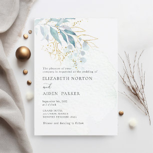 Blue Gold (Imitat) White Wedding Collection Invitation