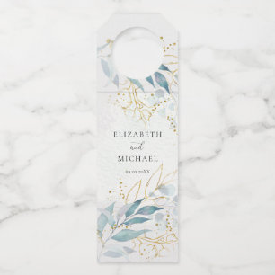 Blue Gold (Imitate) Watercolor Wedding Collection Bottle Tag