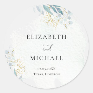 Blue Gold(imitation) Watercolor Wedding Collection Classic Round Sticker