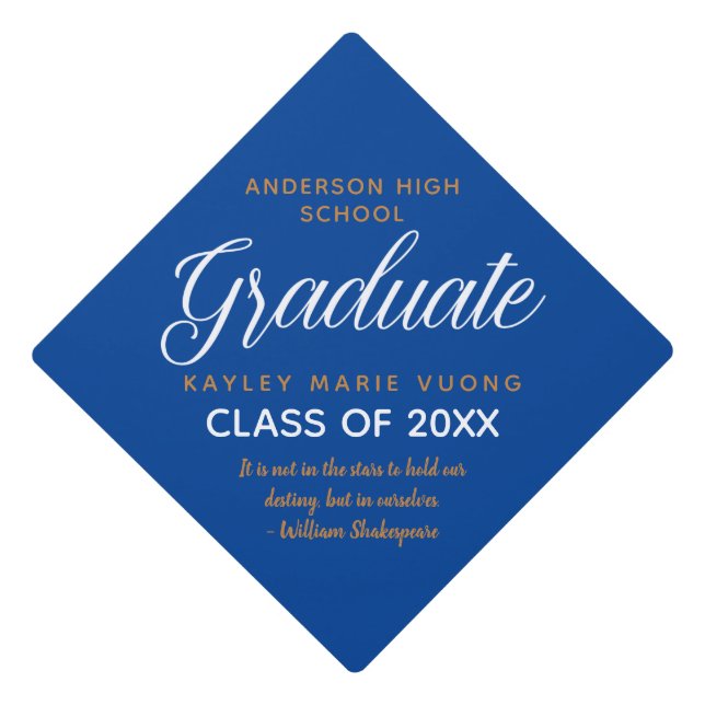 Blue Gold Inspirational Quote Graduate Custom 2025 Graduation Cap Topper (Front)