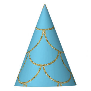Blue & Gold Iridescent Shimmer Mermaid Party Hat