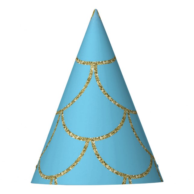 Blue & Gold Iridescent Shimmer Mermaid Party Party Hat (Front)