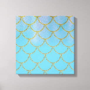 Blue & Gold Iridescent Shimmer Mermaid Scales Canvas Print