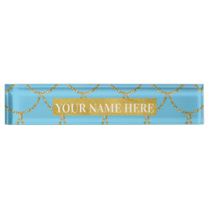Blue & Gold Iridescent Shimmer Mermaid Scales Nameplate