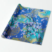Blue Gold Japanese Cherry Blossom Decoupage