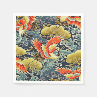 Blue Gold Japanese Kimono Bird Decoupage Paper Napkin