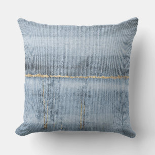 Blue Gold Landscape Fabric Texture Pillow