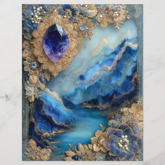 Blue Gold Landscape Junk Journal Scrapbook Paper