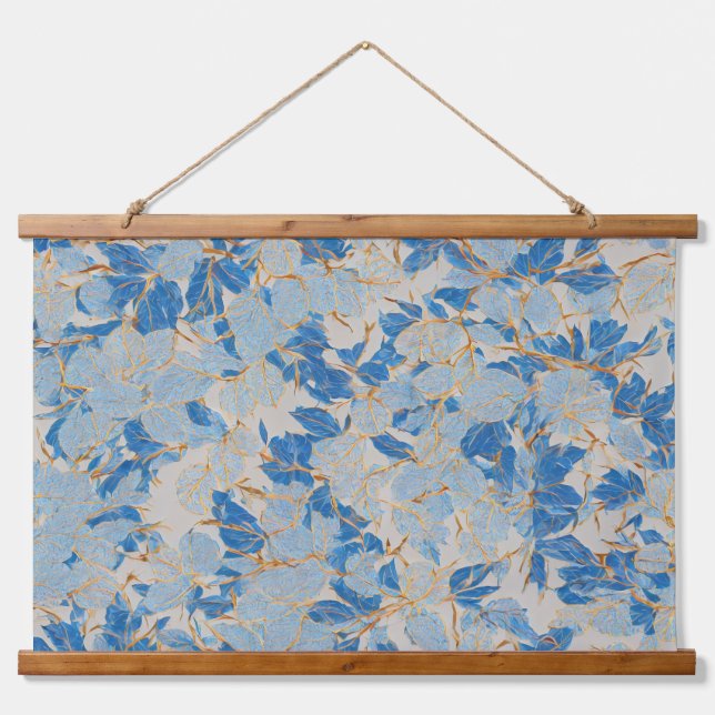 Blue Gold Leaf Hanging Tapestry (Front)
