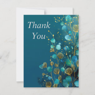 Blue & Gold Leaves on Dark Blue Thank You Card