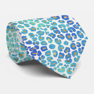 Blue Gold Leopard Pattern Tie