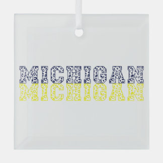 Blue & Gold Leopard Print Michigan Glass Ornament