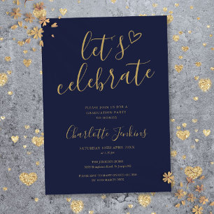 Blue Gold Let's Celebrate Script Graduation Party Invitation