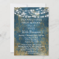 Blue Gold Lights School Class Reunion Invitation