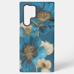 Blue Gold Line Art Poppy Botanical Floral Samsung Galaxy Case