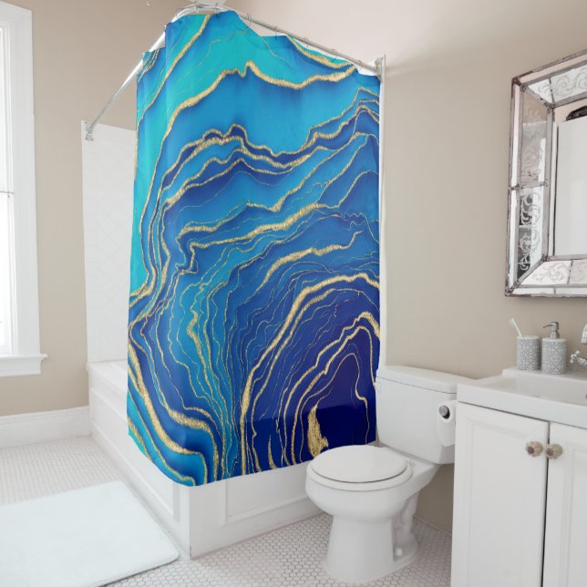 Blue Gold Liquid Painting Fluid Art Abstract (In Situ)